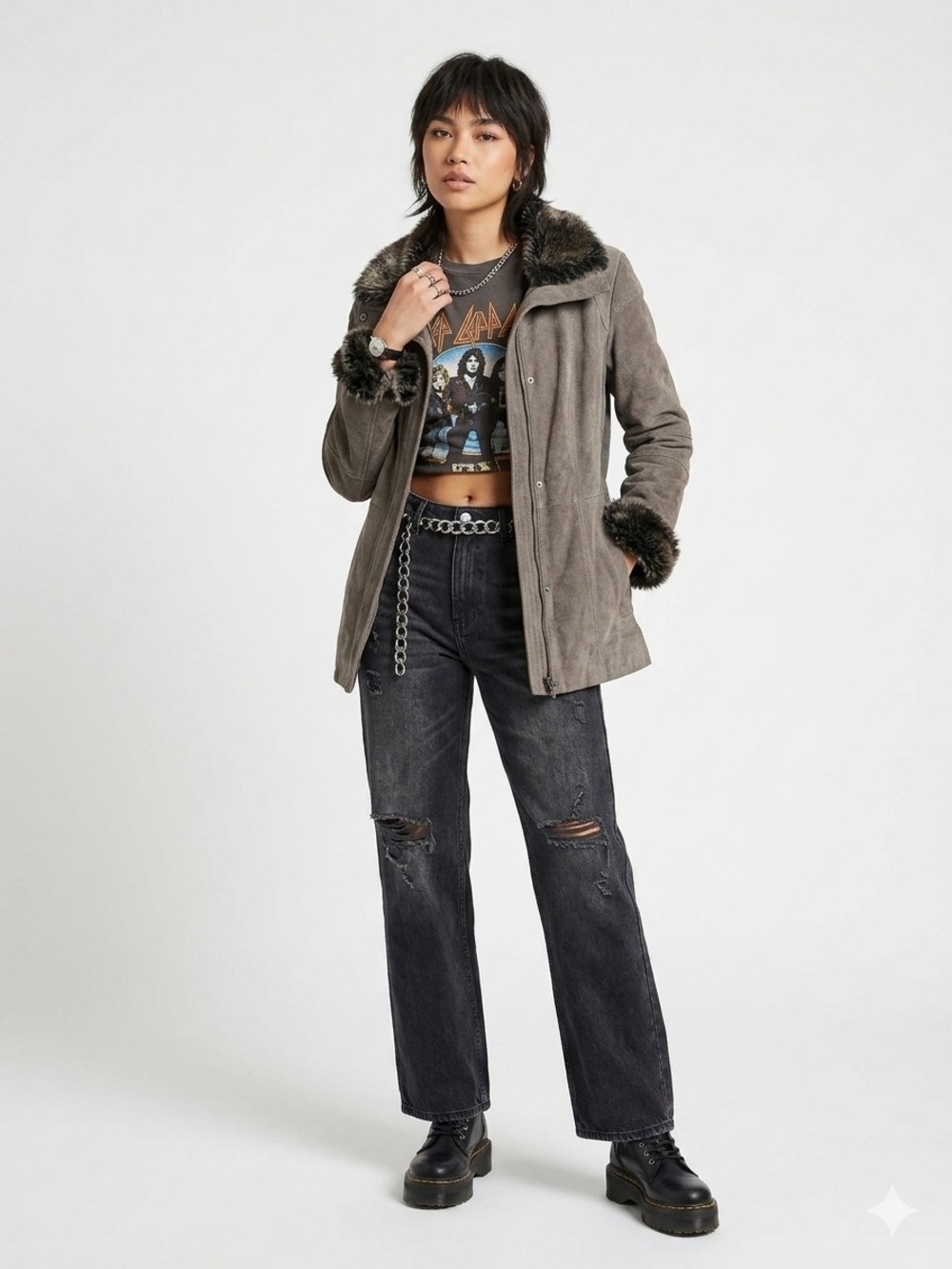 Danier Suede Jacket with Faux Fur Trim